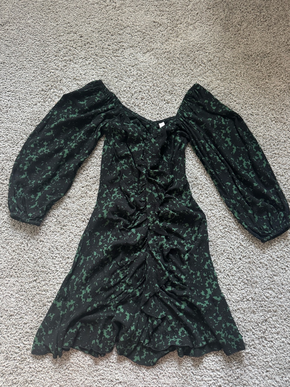 Valia Black Dress with Dark Green Print
